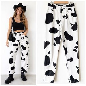 Vintage 90s Cow Print High Rise Straight Leg Jeans Sz 4/27 Ann Tjian for Kenar